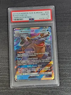 POKEMON BLASTOISE GX 35/214 SUN & MOON UNBROKEN BONDS PSA 10 - Image 1