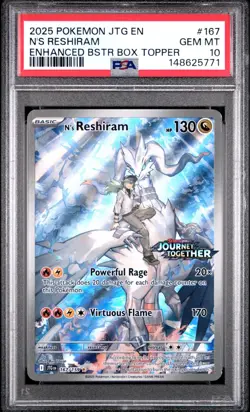 PSA 10 2025 POKEMON JOURNEY TOGETHER 167 N'S RESHIRAM ENHANCED BOX TOPPER PROMO - Image 1