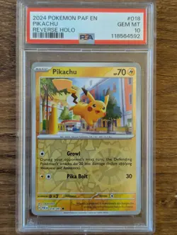 2024 Pokemon PAF EN Paldean Fates PSA 10 Pikachu #018 Reverse Foil Holo LOW POP - Image 1
