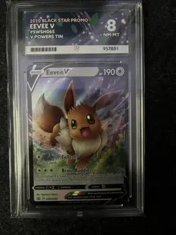 Eevee V SwSh065 Pokemon Card Black Star Promo V Powers Tins 2020 Ace 9 Graded - Image 1
