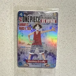 Bandai Namco Monkey D. Luffy Full Art Holo Promo US Voyage One Piece CCG Card - Image 1