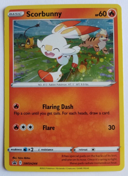 Scorbunny Holographic Black Star Promo SWSH 244 Pokemon Card Holo with Growlithe - Image 1