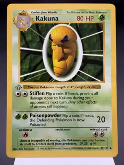 Kakuna 33/102 - 1st Edition Shadowless - Base Set Pokemon Card PLAYED - Image 1