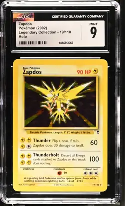 CGC 9 Zapdos 19/110 Holo Legendary Collection Pokemon Card - Image 1