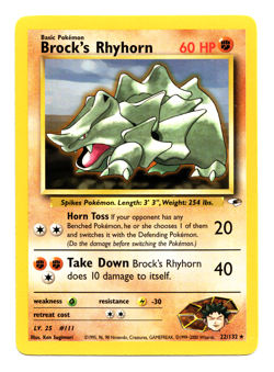 Pokemon Brock's Rhyhorn 22/132 - Gym Heroes - Rare - NM 2000 Vintage WotC - Image 1