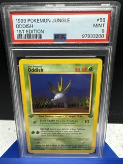 1999 Pokemon Jungle 1st Edition PSA 9 Oddish 58/64 - Image 1