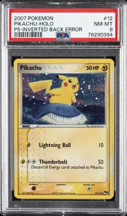 2007 POKEMON POP SERIES 5 INVERTED BACK #12 PIKACHU-HOLO PSA 8 - Image 1