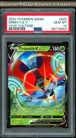 PSA 10 ⭐ Pokemon Orbeetle V 020 Vivid Voltage Full Art Graded Card - Image 1