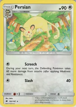 Persian 102/147 Rare Burning Shadows Pokemon Near Mint - Image 1