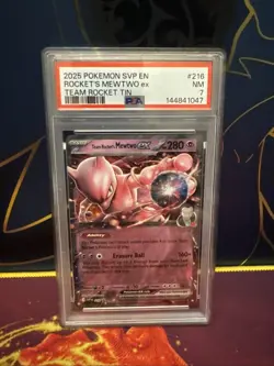 2025 Pokemon Scarlett & Violet - Team Rocket’s Mewtwo ex 216 Promo - PSA 7 - Image 1
