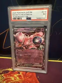 2025 Pokemon Scarlett & Violet - Team Rocket’s Mewtwo ex 216 Promo - PSA 7 - Image 3