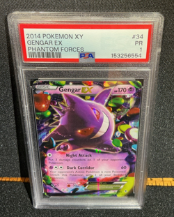 2014 POKEMON XY PHANTOM FORCES #34 GENGAR EX PSA 1 - Image 1