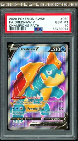 PSA 10 ⭐ Pokemon Drednaw V 069 Full Art Champion's Path Graded Card - Image 1