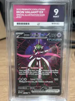 Pokemon TCG Prismatic Evolutions Iron Valiant EX Card 157/131 Graded ACE 9 - Image 1