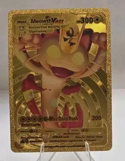 Pokemon Meowth VMAX 300hp Gold Foil Fan Art Collector Card TCG - Image 1