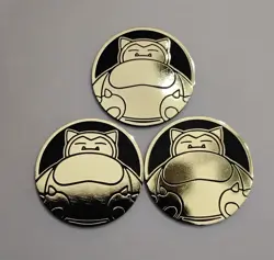 Pokemon Snorlax Embossed Flip Coins Set of 3 Gold Black Plastic 1.5in - Image 1