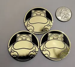 Pokemon Snorlax Embossed Flip Coins Set of 3 Gold Black Plastic 1.5in - Image 2