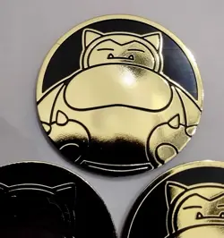 Pokemon Snorlax Embossed Flip Coins Set of 3 Gold Black Plastic 1.5in - Image 3