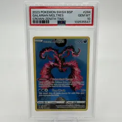 2023 POKEMON SWSH BLACK STAR PROMO CROWN ZENITH TIN #284 GALARIAN MOLTRES PSA 10 - Image 1