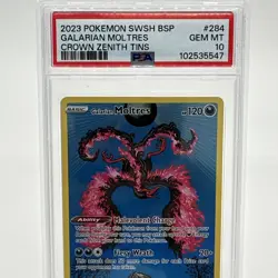 2023 POKEMON SWSH BLACK STAR PROMO CROWN ZENITH TIN #284 GALARIAN MOLTRES PSA 10 - Image 3