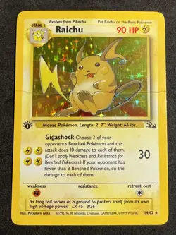 1999 Pokemon Fossil 1st Edition Raichu Holo 14/62 *Damaged* - Image 1