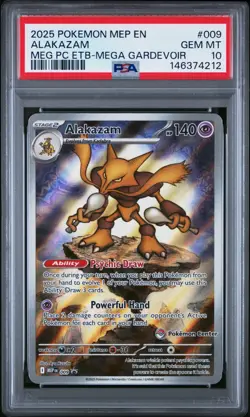2025 POKEMON MEGA EVOLUTIONS ETB ALAKAZAM POKEMON CENTER Card PSA 10 Low Pop 009 - Image 1