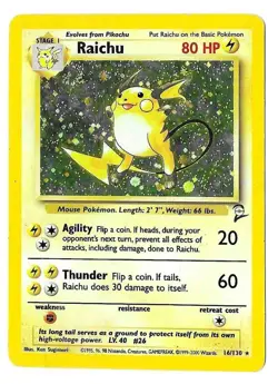 Pokemon TCG Raichu Holo Rare Base Set 2 (2000) 16/130 WOTC Condition HP - Image 1