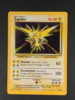 Pokemon Zapdos 16/102 Base Set Unlimited Holo Rare WOTC-NM - Image 1