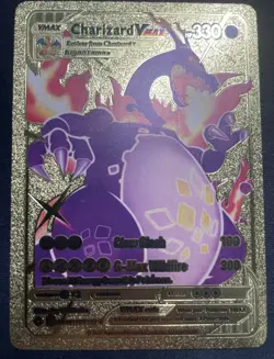Pokemon Charizard Card VMAX Purple Gold Metal Display Card Fan Art Collectible - Image 1