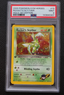 Pokemon - PSA 9 MINT 1st Edition Rocket's Scyther 13/132 HOLO Gym Heroes SWIRL! - Image 1