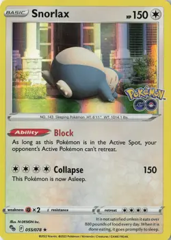 Snorlax Holo Rare Pokemon GO 055/078 NM Holo - Image 1