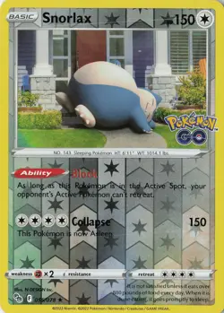 Snorlax Holo Rare Pokemon GO 055/078 NM Reverse Holo - Image 1