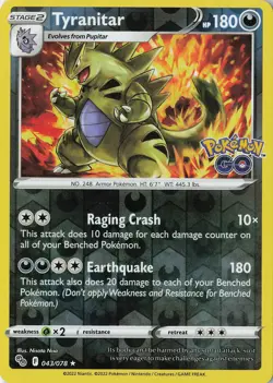 Tyranitar Holo Rare Pokemon GO 043/078 NM Reverse Holo - Image 1