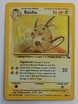 Pokemon TCG Raichu Fossil Holo Rare Unlimited Card 14/62 90 HP English 1999 - Image 2