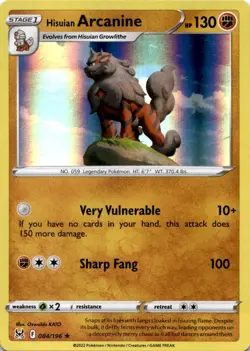 HISUIAN ARCANINE 084/196 HOLO R LOST ORIGIN POKEMON HOLO MP - Image 1