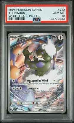 2025 POKEMON SVP WHITE FLARE POKEMON CENTER ETB PROMO #210 TORNADUS PSA 10 - Image 1