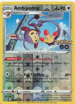Ambipom 057/078 Common Pokemon GO Pokemon Reverse Holo Near Mint - Image 1