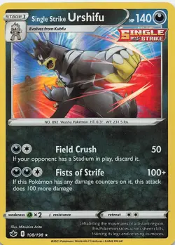 Single Strike Urshifu 108/198 Holo Rare Chilling Reign Pokemon Near Mint - Image 1