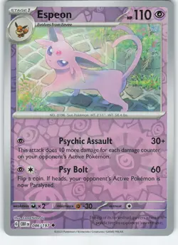 Espeon 086/197 Uncommon Reverse Holo SV03: Obsidian Flames NM Pokemon - Image 1