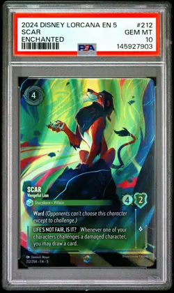 2024 DISNEY LORCANA EN 5-SHIMMERING SKIES ENCHANTED SCAR - VENGEFUL LION PSA 10 - Image 1