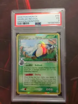 2006 Pokemon Ex Dragon Frontiers #10 Snorlax Reverse Holo Foil PSA 3 - Image 1