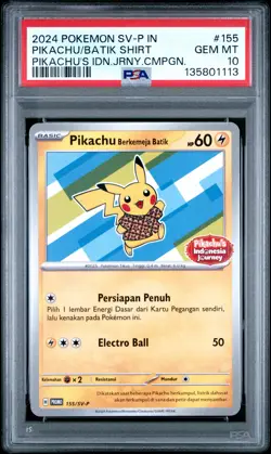 Pikachu/Batik Shirt Pokemon Indonesian Sv-P Promo 155 NM PSA 10 - Image 1