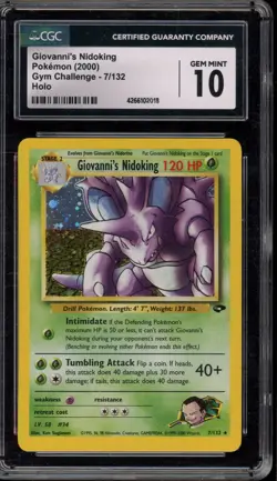 Pokemon Giovanni's Nidoking Gym Challenge Unlimited Holo Rare #7 CGC 10 - Image 1