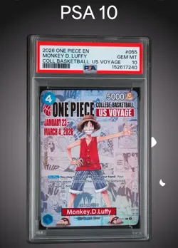 2026 One Piece EN P-055 Monkey D Luffy College Basketball US Voyage PSA 10 - Image 1
