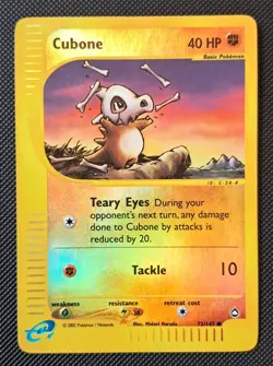Pokemon card Cubone 72/147 Aquapolis Set Reverse Holo Foil GD / MP - Image 1