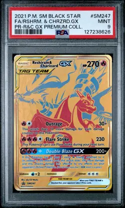 2021 POKEMON SM BLACK STAR PROMO #SM247 FULL ART/RESHIRAM & CHARIZARD GX PSA 9 - Image 1