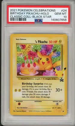 2021 Pokemon Celebrations Black Star Promo Birthday Pikachu Holo #24 PSA 10 - Image 1