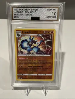 2022 Pokemon SWSH Lucario Reverse Holo Brilliant Stars AGS 10 - Image 1