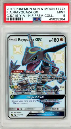 2018 Pokemon Sun & Moon Celestial Storm Rayquaza GX #177a FA Prem. Coll. PSA 9 - Image 1