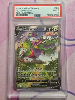 2021 POKEMON SWORD & SHIELD CHILLING REIGN #185 FULL ART/TORNADUS V PSA 9 - Image 1